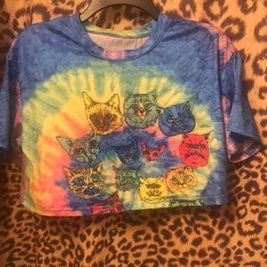 🦄 😺 Cat Shirt Crop Top 😺🦄 Size Small Tie Dye